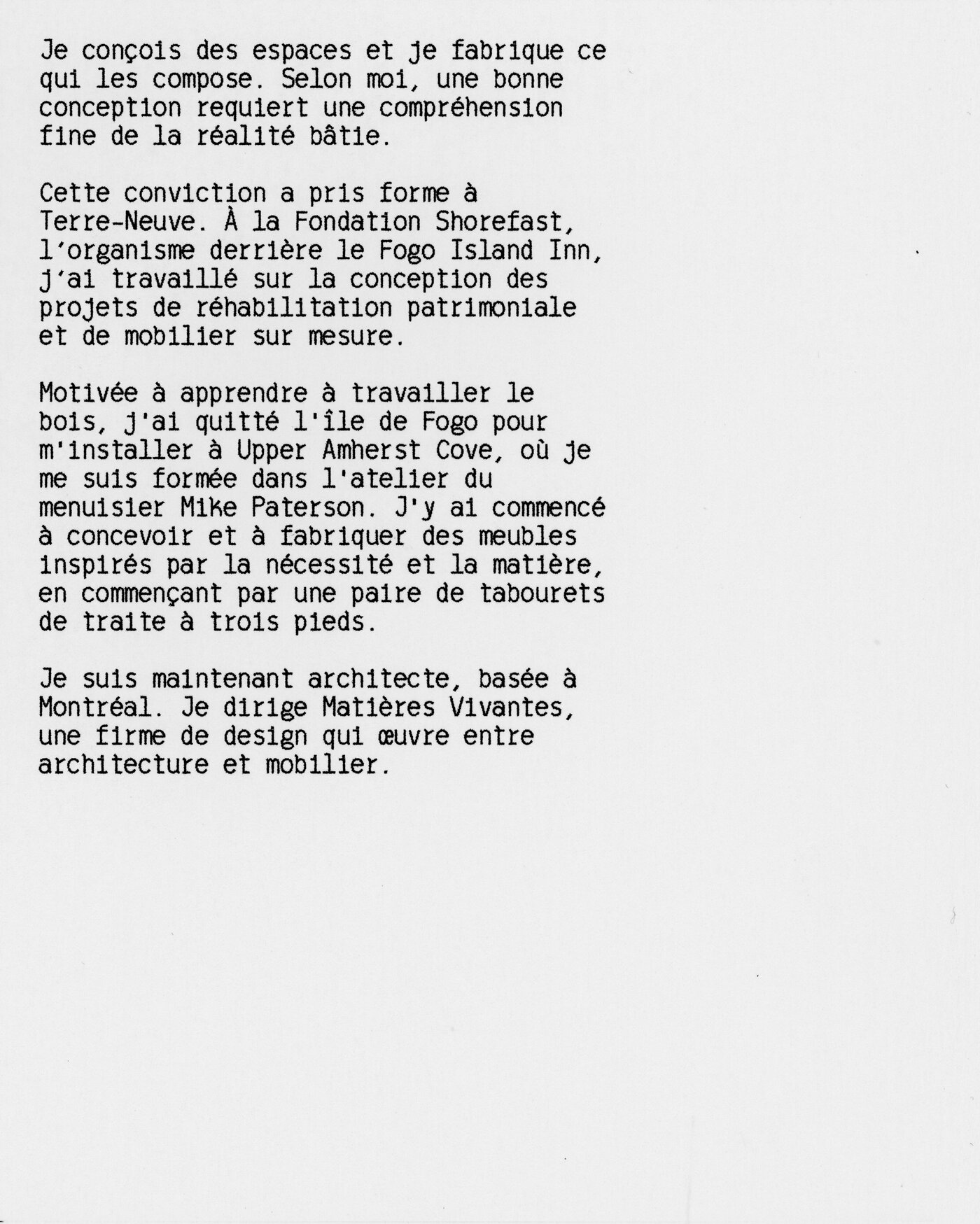 Matières Vivantes — biography, French